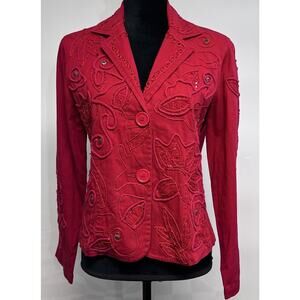 VTG Embroidered Red Jacket Blazer Artsy Small Y2K Hippie Boho Whimsigoth Phoebe